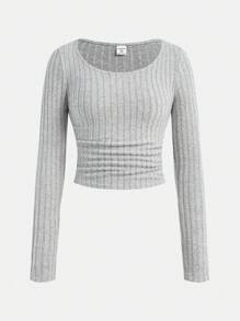 SHEIN Nastolatka 1 otrzymaj 2 za darmo 3 sztuki Czarny morelowy szary Jesień i zima All-Match Casual i sportowy ściągacz dzianinowy marszczony detal Długi rękaw T-shirt