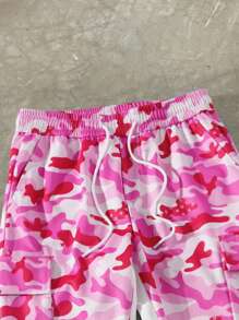 Manfinity EMRG Pantalón de chándal de pierna recta holgada con cintura con cordón y bolsillo plegable con estampado de camuflaje, estilo de moda urbana para hombres