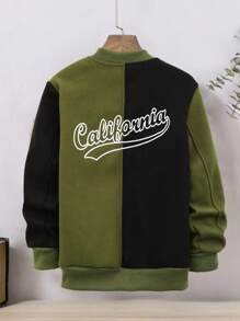 SHEIN Jaket Resleting Streetwear Anak Laki-Laki Remaja dengan Motif Huruf Blok Warna - MultiWarna - View 2