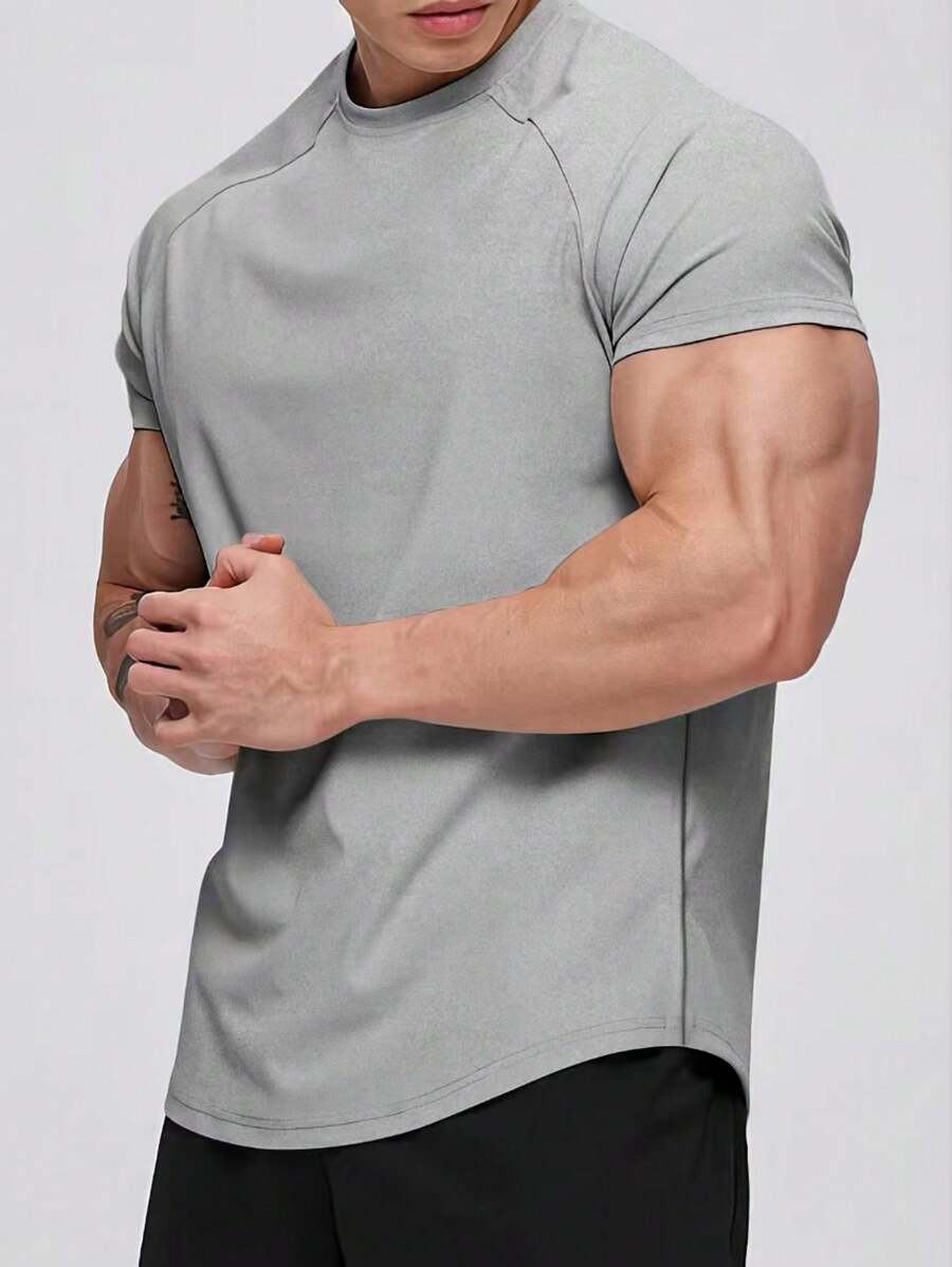 GymBeat 男士运动短袖T恤 - 训练、健身、锻炼,休闲吸湿排汗,透气速干,浅灰色,常规版型,圆领,高弹力,男友风,男士圆领短袖字母印花休闲运动T恤,适合日常穿着、健身,无缝运动上衣,透气压缩衣,轻便 - 淺灰色 - 查看 1