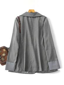 SHEIN LUNE Plus Size Women Striped Lapel Collar Long Sleeve Single Button Casual Blazer, Autumn