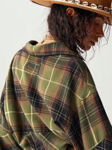 Bohemela Blusa holgada de manga larga con cuello de solapa a cuadros para mujeres, ropa de vacaciones