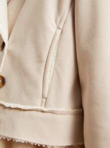 PrepCrw 少女杏色编织修身斜翻领夹克，秋冬学院风 - 米色 - 查看 7