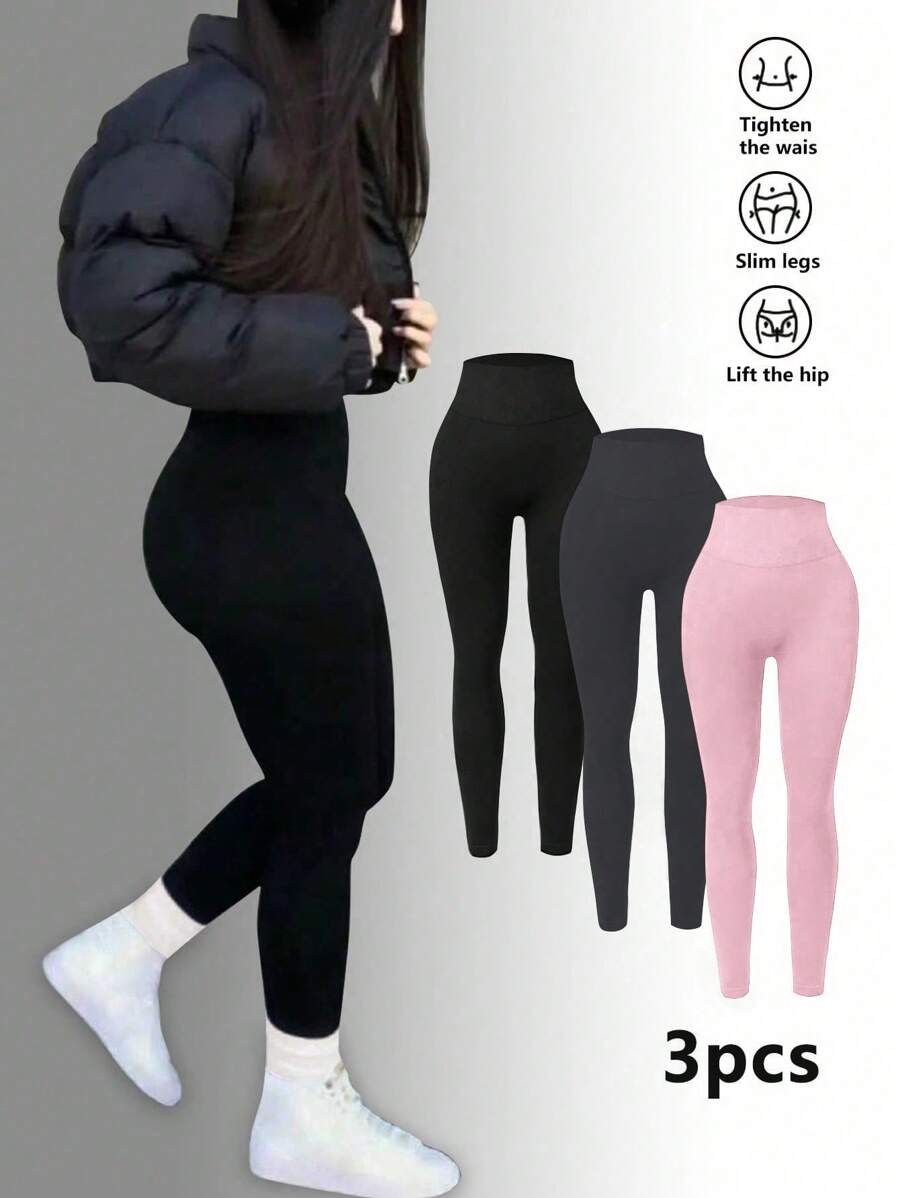 Easithlete Women's Solid Color High Waist Slim Fit Leggings - Multicolor - View 1