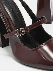 CUCCOO BIZCHIC Simple Basic Coffee Brown Thick Heel Pointed Toe Strap Women's Shoes, Fashion Spring Shoes Spring Break Easter