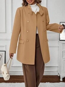 SHEIN Clasi Women's Elegant Stand Collar Metal Button Decoration Overcoat