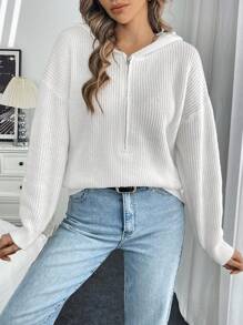 SHEIN LUNE Women Front Zip Up Hoodie Casual Minimalist Design Sweater