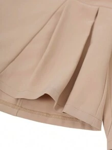 Celure 1 chiếc áo khoác midi dài tay vừa vặn có đệm vai cỡ lớn cho nữ có chi tiết nối và gấp màu tương phản - Màu Khaki - Xem 4