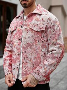 Manfinity Homme Men's Casual Vacation Style All-Over Floral Print Jacket With Flap Details