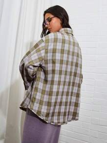 COSMINA Camisa de mujer a cuadros verdes con flecos, para otoño/invierno