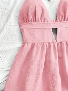 Soleia Robe nuisette à volants sans dos de couleur unie pour femmes, style décontracté et vacances, été - Rose bonbon - Voir 6