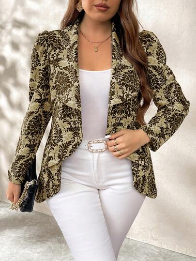 SHEIN Clasi Plus Size Commuter Elegant Asymmetrical Hem Printed Blazer