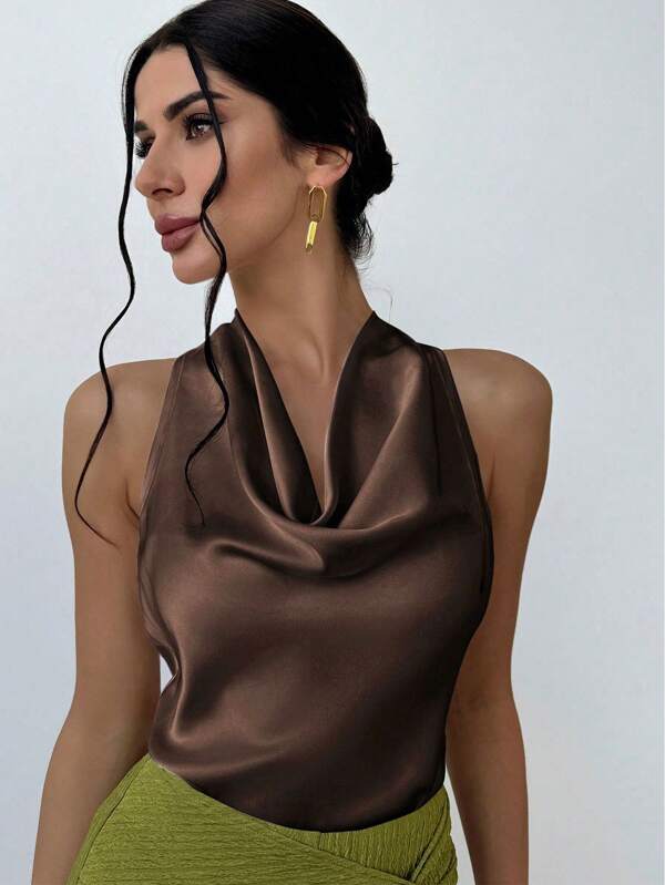 Firerie Women Elegant Sexy Holiday Music Festival Back To School Leopard Print Draped Neck Sleeveless Blouse Old Money Homecoming Going Out Tops Work Women Blouses Women Shirts