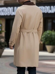 Manfinity Homme Abrigo de gabardina informal de doble botonadura con cuello de contraste para hombre, primavera otoño