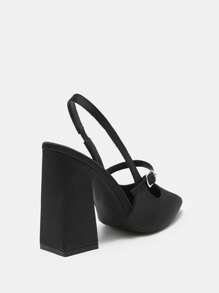 CUCCOO BIZCHIC Women's Basic Simple Black Pointed Toe Chunky Heel Strap Pumps Spring Shoes Spring Break Easter - Black - View 8