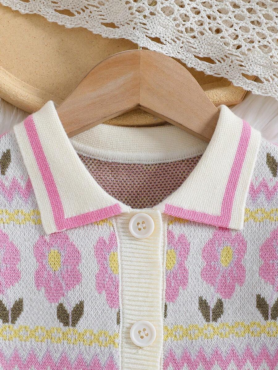 SHEIN Vintaside Kids Young Girls Fall/Winter Casual Floral Print Button