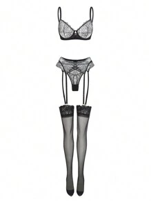 PinupGlam Conjunto de lencería sexy vintage para mujer, íntimo con textura y bordado sexy retro
