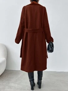 EURMUSE Manteau long élégant et patchwork pour femmes, avec col en fourrure, ceinture, pour l'automne/hiver