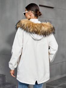 Women Mother Hooded Parka Coat, Thermal Lined Warm Outdoor Casual Jacket With Pockets, Autumn/Winter - Khaki - View 2