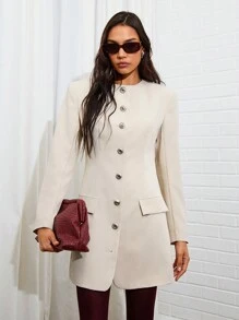COSMINA Vestido Minimalista Elegante com Botão Frontal Feminino, Adequado para Passeios, Outono - Damasco - Ver 7
