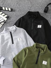 SHEIN Áo nỉ dài tay dáng rộng, khóa kéo, màu trơn, cổ đứng, trang trí đơn giản, phong cách thể thao đa năng, nhiều màu sắc, lý tưởng cho mặc hàng ngày đi học, dã ngoại, dạo phố, du lịch, mặc lót mùa xuân/thu, lớp áo giữ ấm mùa đông. - Nhiều màu - Xem 3