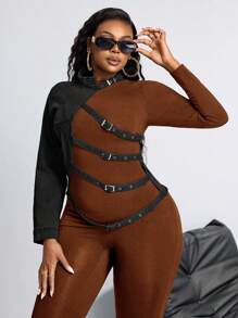 SHEIN SXY 加大码女式单袖牛仔夹克，带扣环，圣诞服装，感恩节女装设计