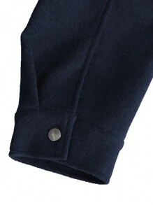 Manfinity Homme Áo khoác nam cài nút hở phía trước, phong cách tối giản cho người hướng ngoại, quần áo mùa thu - Màu xanh hải quân - Xem 3