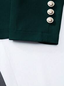 SHEIN Clasi Áo khoác vest nữ màu trơn hai hàng khuy, mùa thu - Màu xanh lá cây đậm - Xem 5