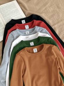 SHEIN LMoss Kids Paquete múltiple de tops de punto de manga larga de unicolor de moda para bebé niña, otoño/invierno