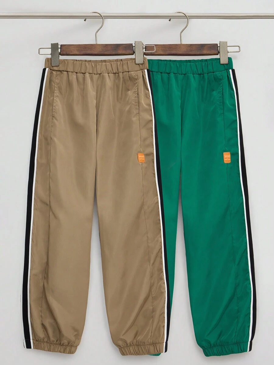 2pcs/Set Teens/Tween Boy Colorblock Casual Loose Drawstring Sweatpants - Multicolor - View 1