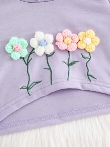 3pcs/Set Baby Girl Autumn/Winter New Casual Versatile Sports Comfortable Cute Floral 3D Floral Short Hoodie, Solid Color Suspender Top And Pants 3-Piece Outfit, Soft Fabric Suitable For Delicate Baby Skin