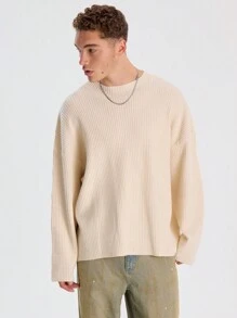 Musero Men Round Neck Chunky Knit Jumper - Apricot - View 1