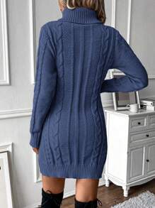 SHEIN LUNE Vestido de suéter de manga larga de punto con torsión de cuello alto de unicolor, de uso versátil