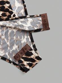 SHEIN EZwear 3Pcs/Set Plus Size Women Casual Leopard & Solid Color Long Sleeve Round Neck Bodysuit For Spring & Autumn, For Winter - Multicolor - View 10