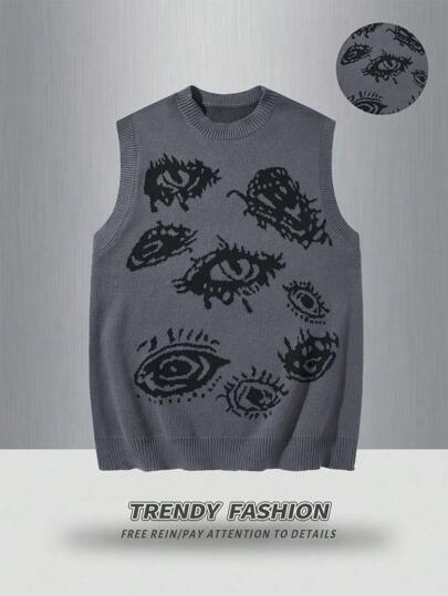 Manfinity EZcore Plus Size Herr Casual Street Glasögon Grafisk Lösstickad tröjaväst