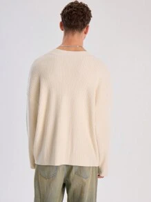 Musero Men Round Neck Chunky Knit Jumper - Apricot - View 3