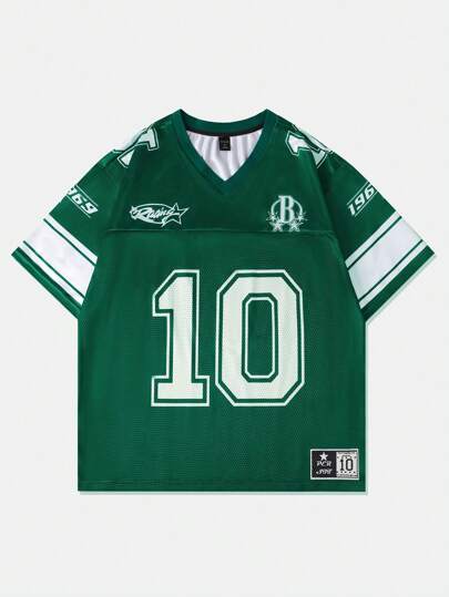 Street Life Camiseta de Jersey deportivo de manga corta para hombres, estilo Jersey de fútbol, de tela de malla con parches, para verano, escuela