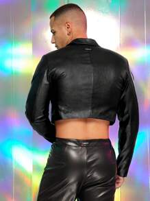 FeverCity 1 pieza Chaqueta de traje de hombre de manga larga con corte a la altura de la cintura de unicolor de moda