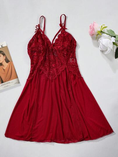 Seduluxe Contrast Kanten Harness Mesh Babydoll Verleidelijke Lingerie Dress out Thong, view 4