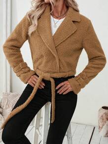 SHEIN Clasi Women's Furry Short Jacket With Ribbed Hem, Autumn/Winter
