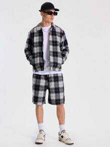 Musero Men Flannel Zip Jacket - Navy Blue - View 4