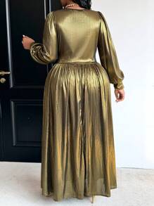 Maweii Đầm Maxi Cổ Chữ V Tay Dài Viền Xẻ Bên Thanh Lịch Cỡ Lớn Cho Nữ, Mùa Xuân Thu Cho Quần Áo Dự Tiệc Năm Mới - Vàng - Xem 3