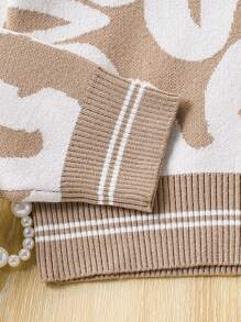 女童时尚可爱图案针织长袖毛衣套装，秋冬 - 卡其色 - 查看 5