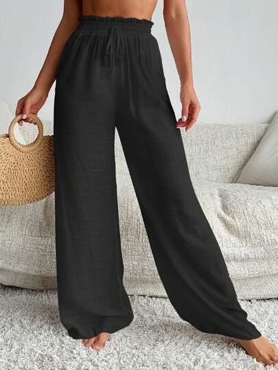 SHEIN Swim 女士休闲纯色套头衬衫和裤子套装夏季