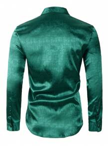 Manfinity Homme 1 st. Heren Effen Kleur Zakelijk Casual Mode Satijnen Overhemd Kraag Voorkant Knoop Lange Mouw Overhemd Voor Feest