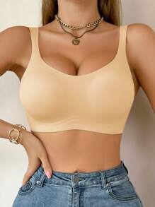 1pc Seamless Wireless Bra, Gather Bust Soft Supportive Comfort Ladies Underwear