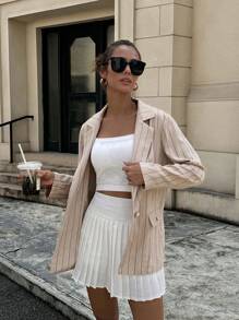 Chiquease Women's Fashion Striped Print Lapel Collar Flap Detail Blazer Fall Cloth For Women - Khaki - View 3