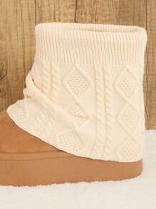 SHUZIA 折叠针织，穿脱方便短靴，厚 PVC 鞋底，仿皮圣诞假期度假氛围，适合秋冬季