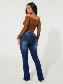 SHEIN SXY Pantalon en jean skinny fendu avec déchirures, style urbain pour femmes - Jean brut - Voir 3