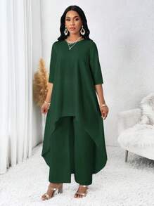 SHEIN Lady Ensemble deux-pièces asymétrique blanc à manches longues pour femme, tenues d'automne, ensembles femme automne, costume femme, ensemble tenue femme, costume deux-pièces femme automne, tenue de rentrée femme, costume automne femme, ensemble blanc femme, ensembles de vêtements femme, robes costume deux-pièces pour mariage et événement femme - Vert sapin - Voir 6